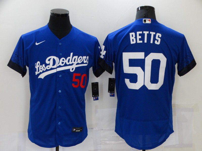 Men Los Angeles Dodgers 50 Betts Blue City Edition Elite Nike 2021 MLB Jersey
